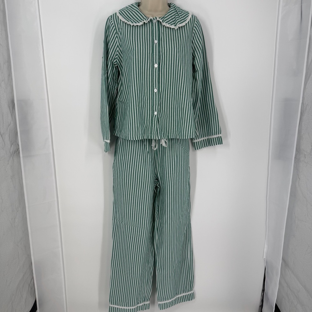 Rachel Ashwell Green & White Striped Pajama Set Sz S Cottagecore 100% Cotton - Picture 3 of 16